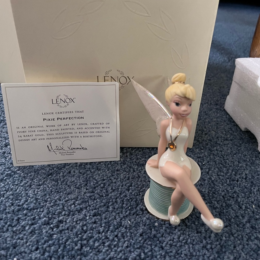 Disney Lenox Perfect Pixie Sitting Tinkerbell Collectible Spool Of Thread